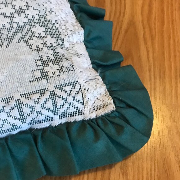 Vintage Lace Pillow Home Sweet Home Bridge Ruffled White &Teal 17" Country Cabin - Picture 5 of 5